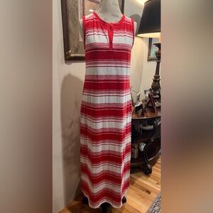 EUC Talbots V-Neck Red/White Striped With Pockets Long Dress Size M